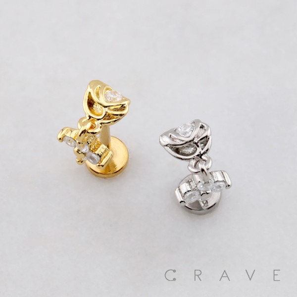 CZ ROSE DANGLE MULTI CZ FLOWER CLOVER THREADLESS (PUSH IN) 316L SURGICAL STEEL LABRET SET